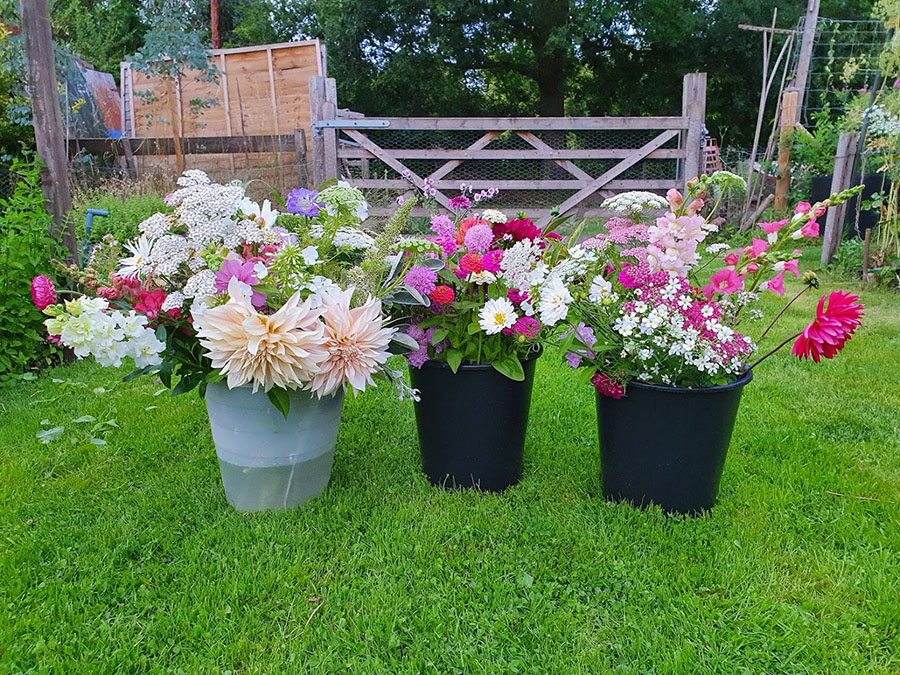 DIY buckets of flowers